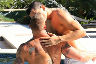 Gay lovers Derek Parker and Ethan Slader at a luxury resort